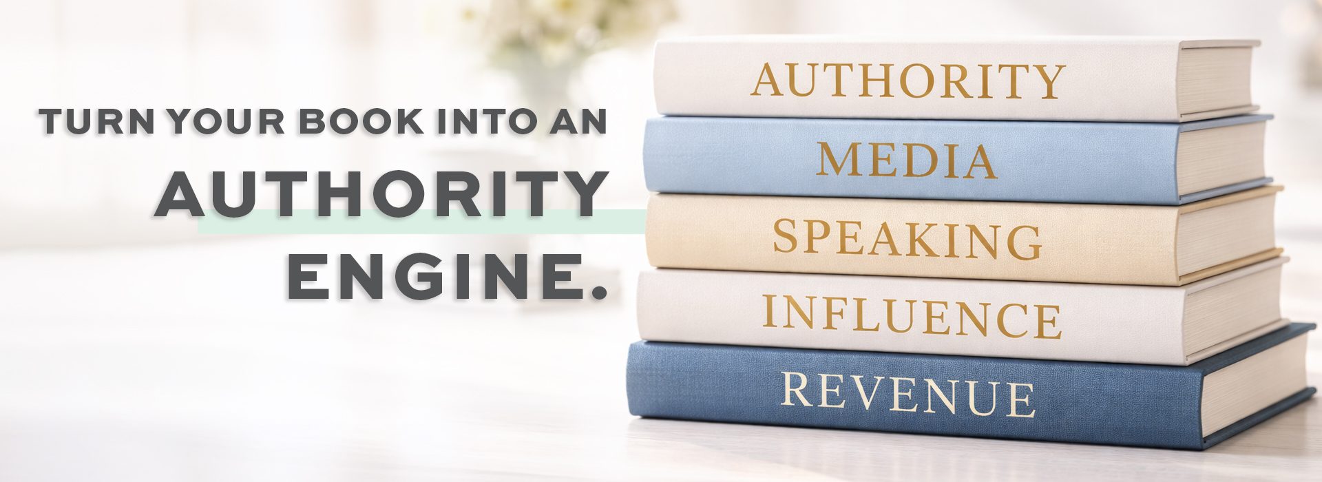 Hero Image with stack of books promoting author services