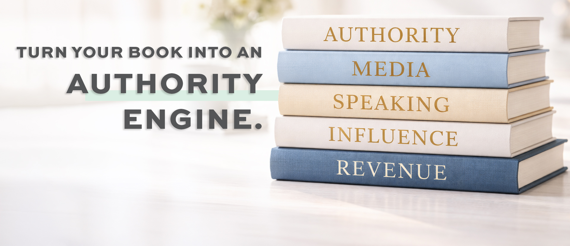 Hero Image with stack of books promoting author services