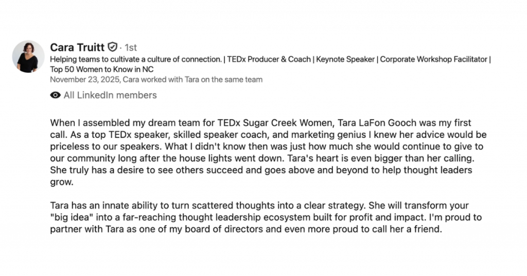 Cara Truitt TEDx Testimonial